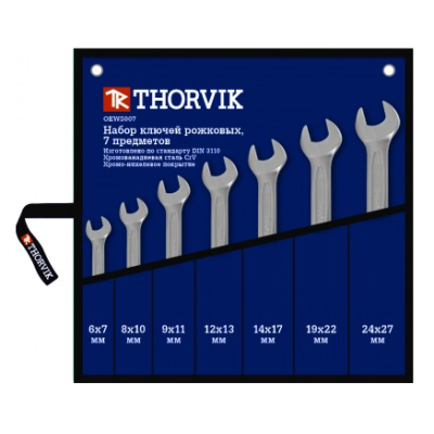 Набор ключей гаечных рожковых в сумке, 6-27 мм, 7 предметов Thorvik