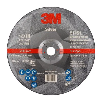 3M™ Silver Зачистной Круг, T27, 230 мм х 7 мм х 22 мм, 10 шт./уп., 20 шт./кор.