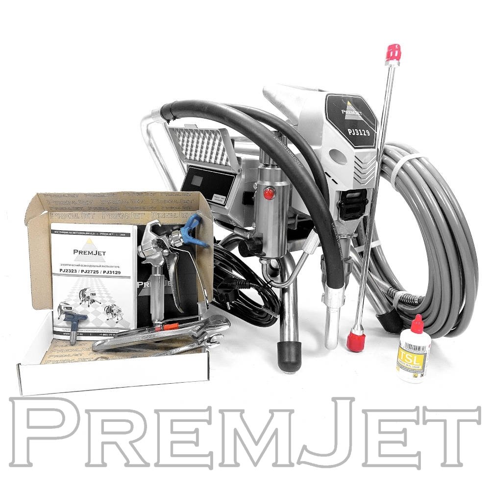 Аппарат окрасочный PJ3129 с электроприводом PremJet (3,1 л/мин, 230 bar, краскопульт/рукав 1/4" L-15м/удлинитель 50см)